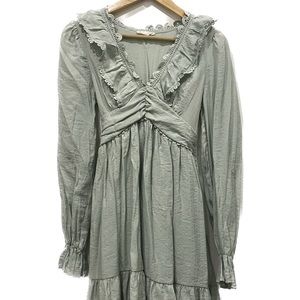 By the river Mini long sleeve V- neck Dress